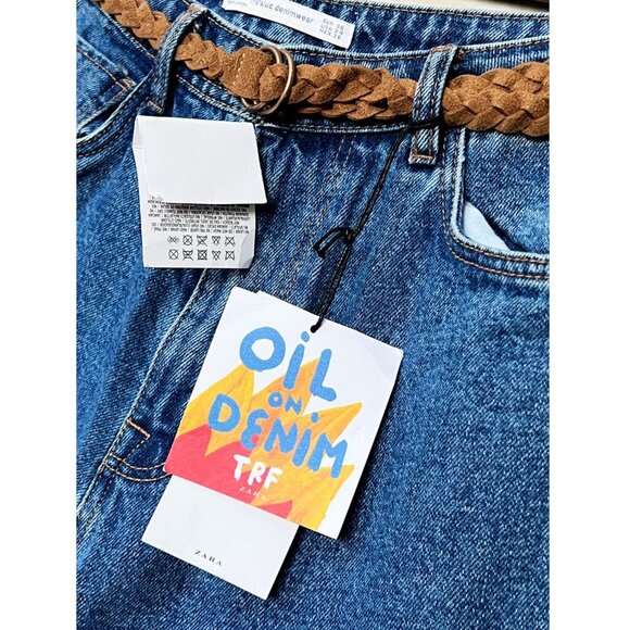 NEW TRF Zara x Ricardo Cavolo Hand Oil Painted Mom Jeans 4 + Belt Dark Wash Rare - Picture 8 of 16